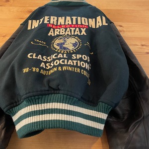 【ARBATAX】80s 90s 日本製 ビンテージ スタジャン 袖レザー バックロゴ 刺繍ロゴ アルバタックス 古着