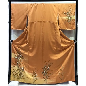 着物・附下・正絹・御所車・菊・オレンジ系地・No.200701-1061・梱包サイズ80