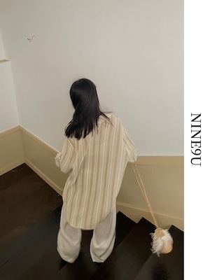 stripe v-neck fish-tail knit 2color【NINE7476】