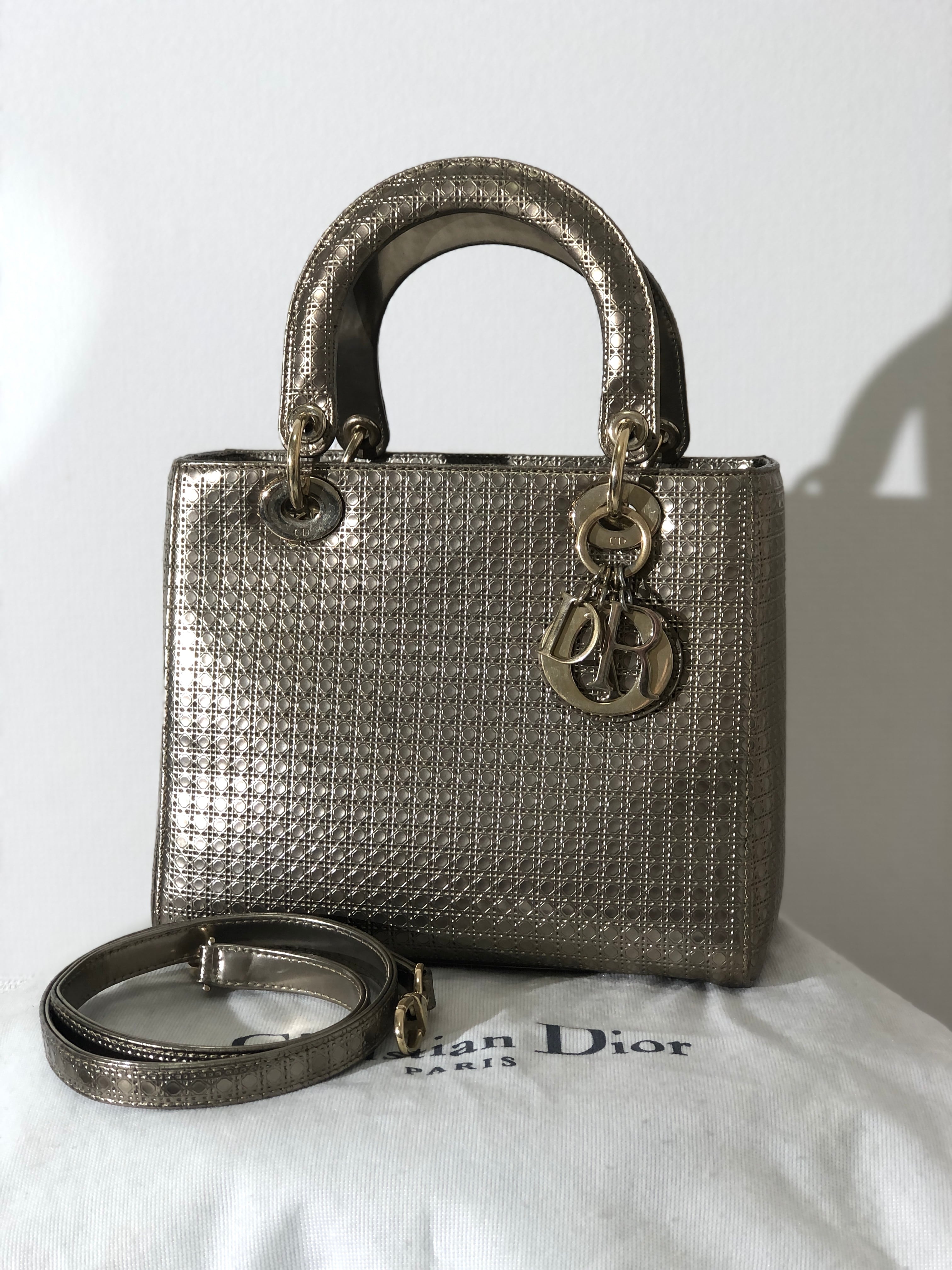 Christian Dior Lady Dior Bag Micro Cannage Metallic Calfskin Medium in 2023