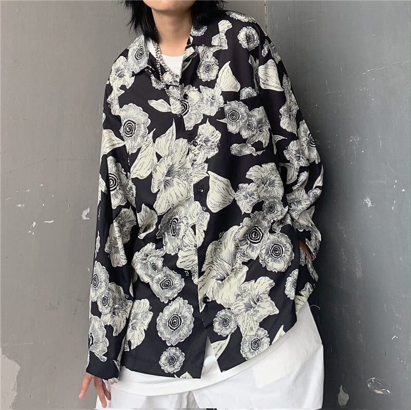 新品 KOREA花柄シャツブラウス メンズレディース フラワー 大人女子