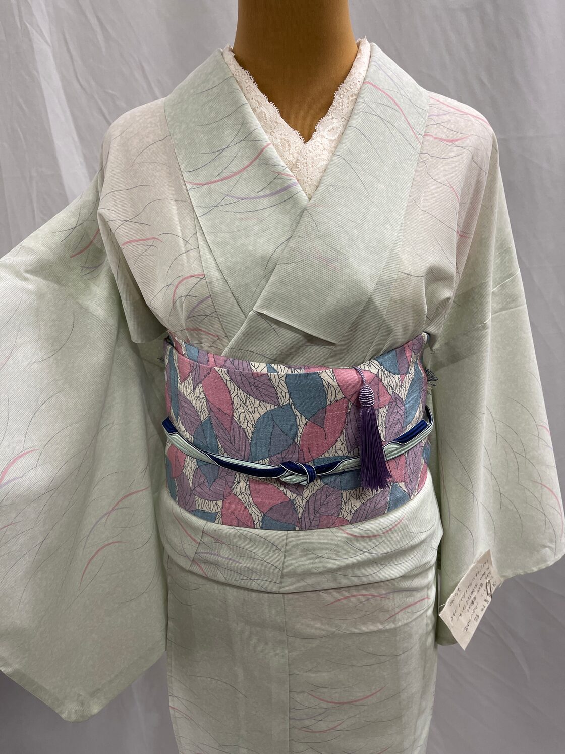 名古屋帯/紗 ］ポリエステル 薄紫 露芝 流水 着物 夏物 小紋 紬 色無地 