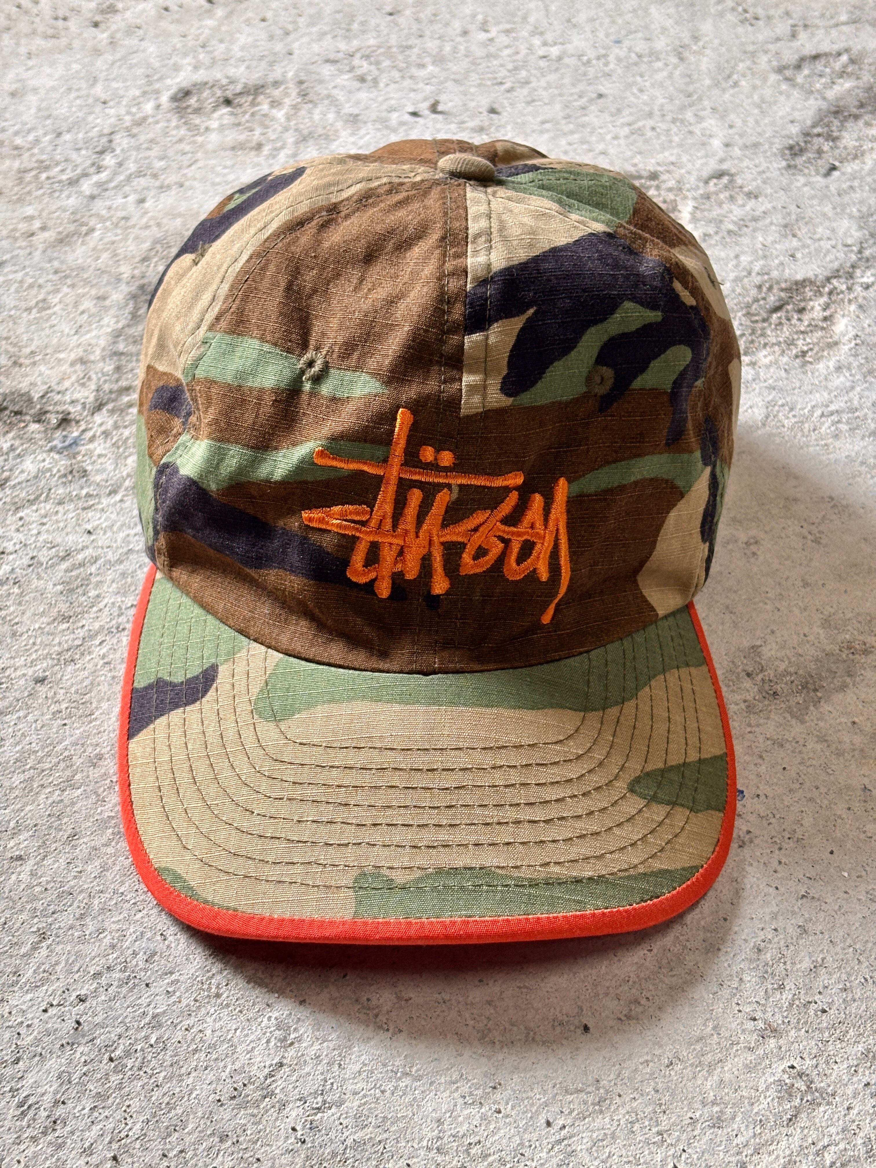 激レア 90s OLD STUSSY USA製 キャップ チェック ロゴ刺繍 90s OLD STUSSY/STUSSY OUTDOOR/Camouflage Snapback Cap/USA製/紺タグ