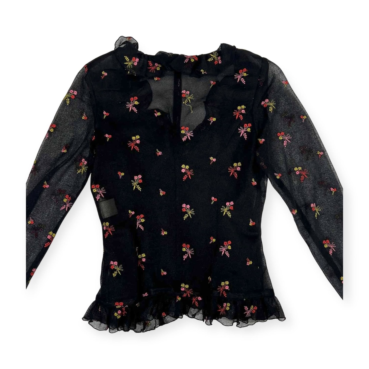 MARIAH 花柄 刺繍 シアー シースルー フリルジャケット ブラウス /黒 ブラック/日本製/ビンテージ