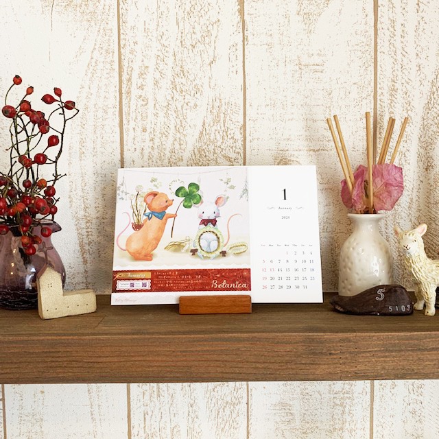 オリジナル卓上カレンダー2020ハガキサイズイラスト木製スタンド