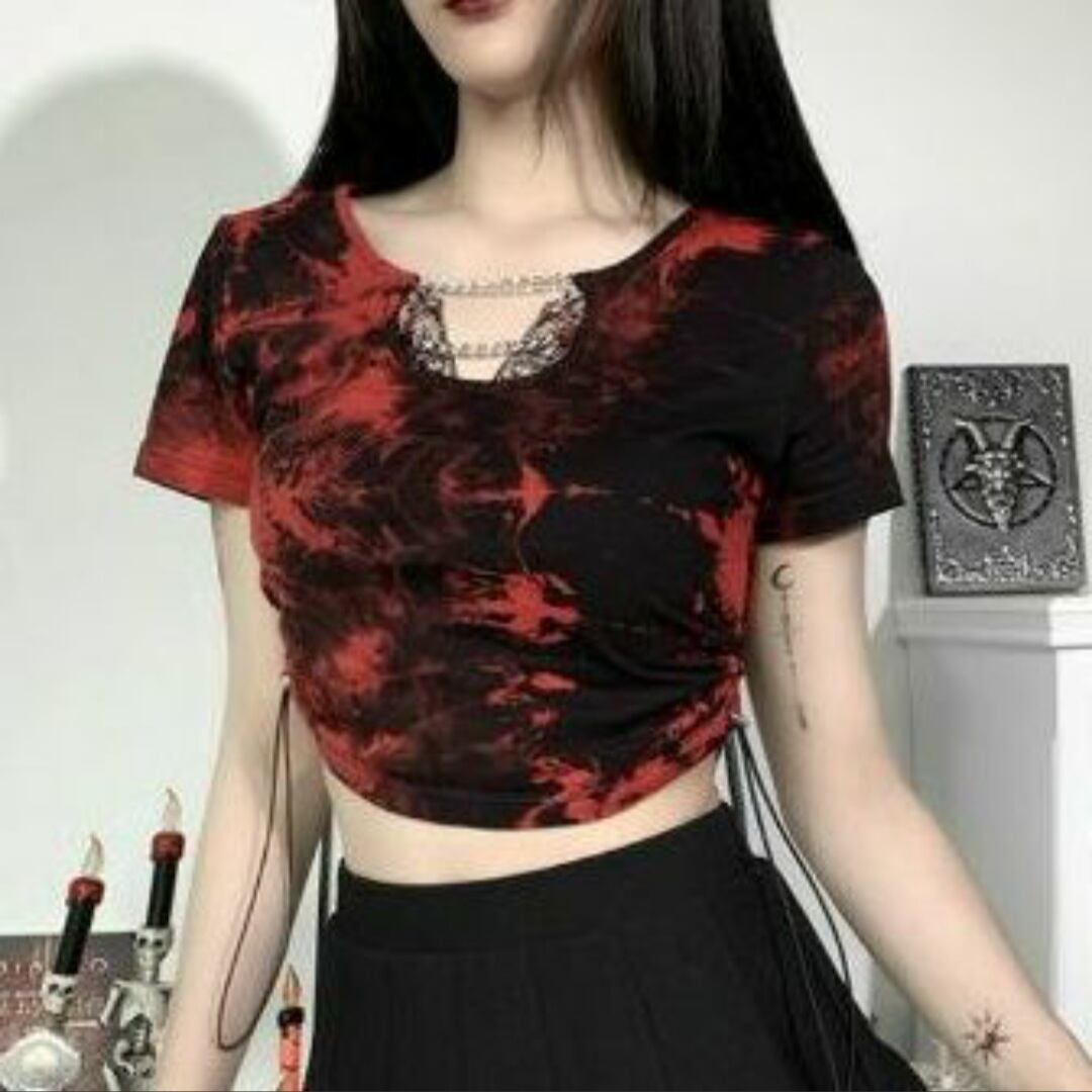 U-NECK&CHAIN SHORT SLEEVED TOP / GOTHIC ARMS