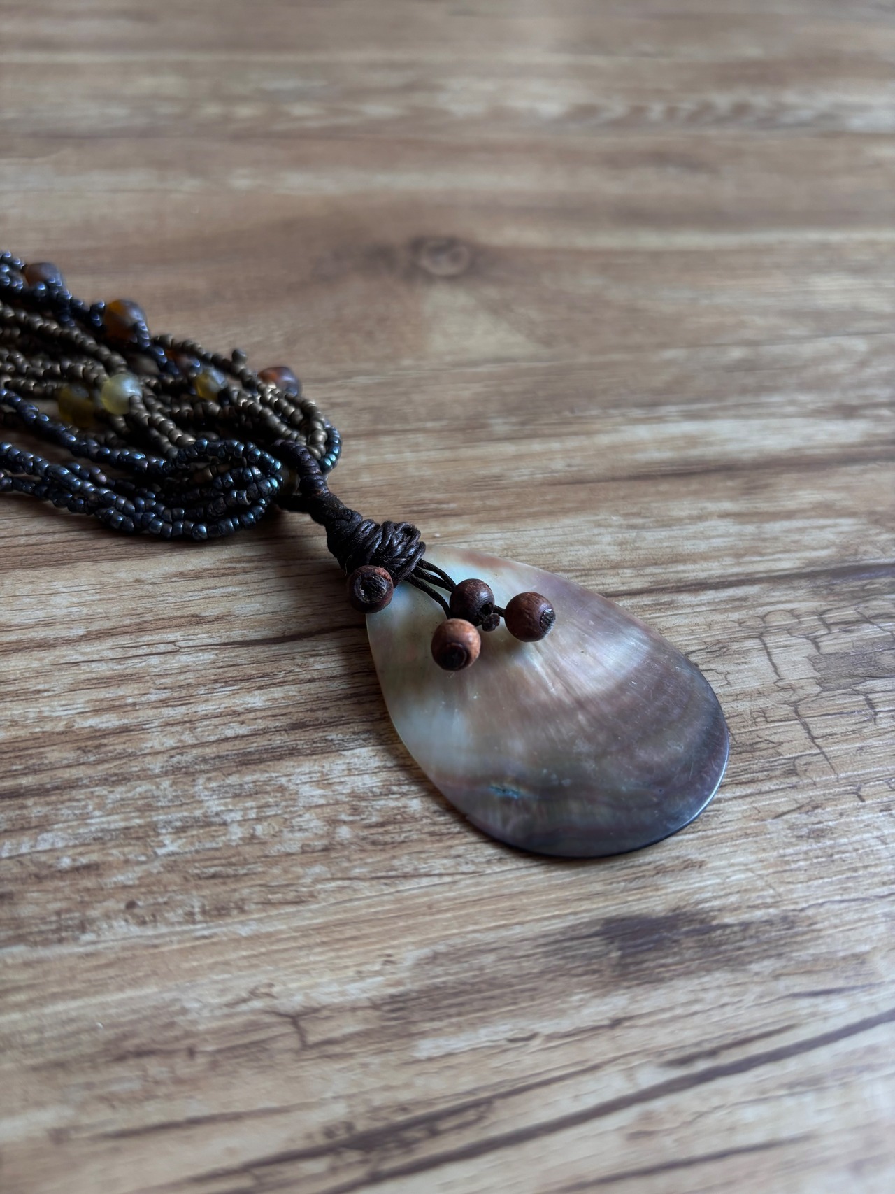 multi strand beaded shell pendant necklace-5145-8