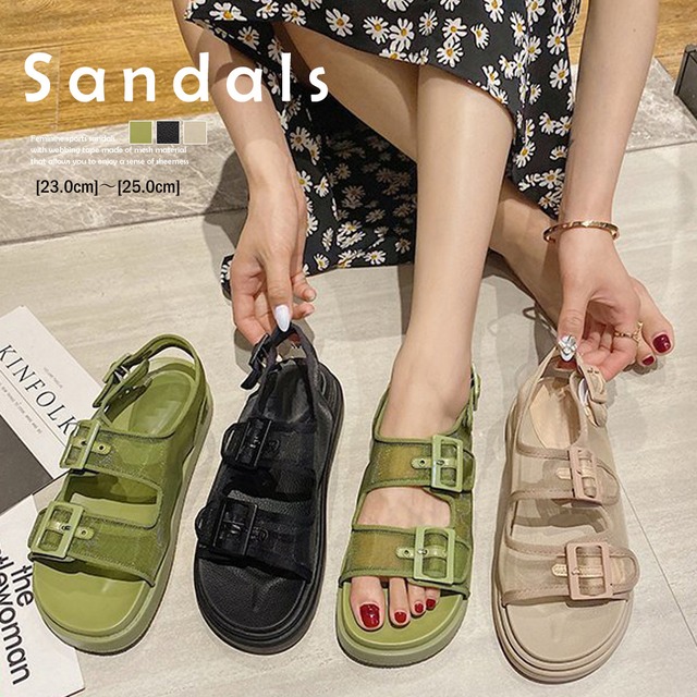 厚底スポーツサンダル メッシュ レディース