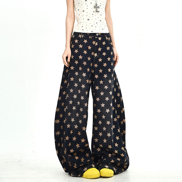 スターパターンルーズフォルムカーブパンツ 1col   R02064