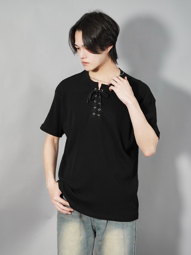 【ALUDE SELECT】Lace-up waffle knit