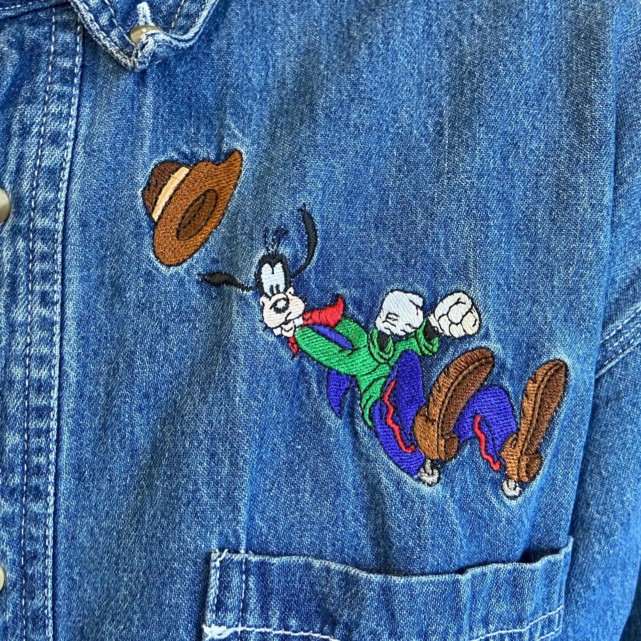 90年代 THE DISNEY STORE ディズニー グーフィー 刺繍 長袖 デニム 