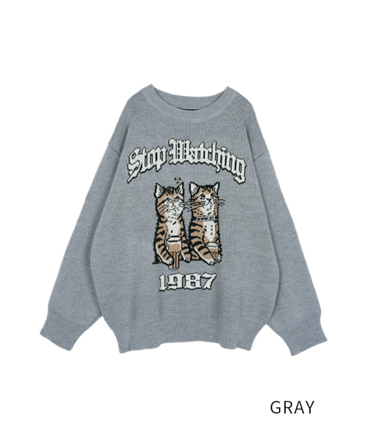 COOLA MADE®エンブロイダリーCATニットTOPS (GRAY) CQ-47117