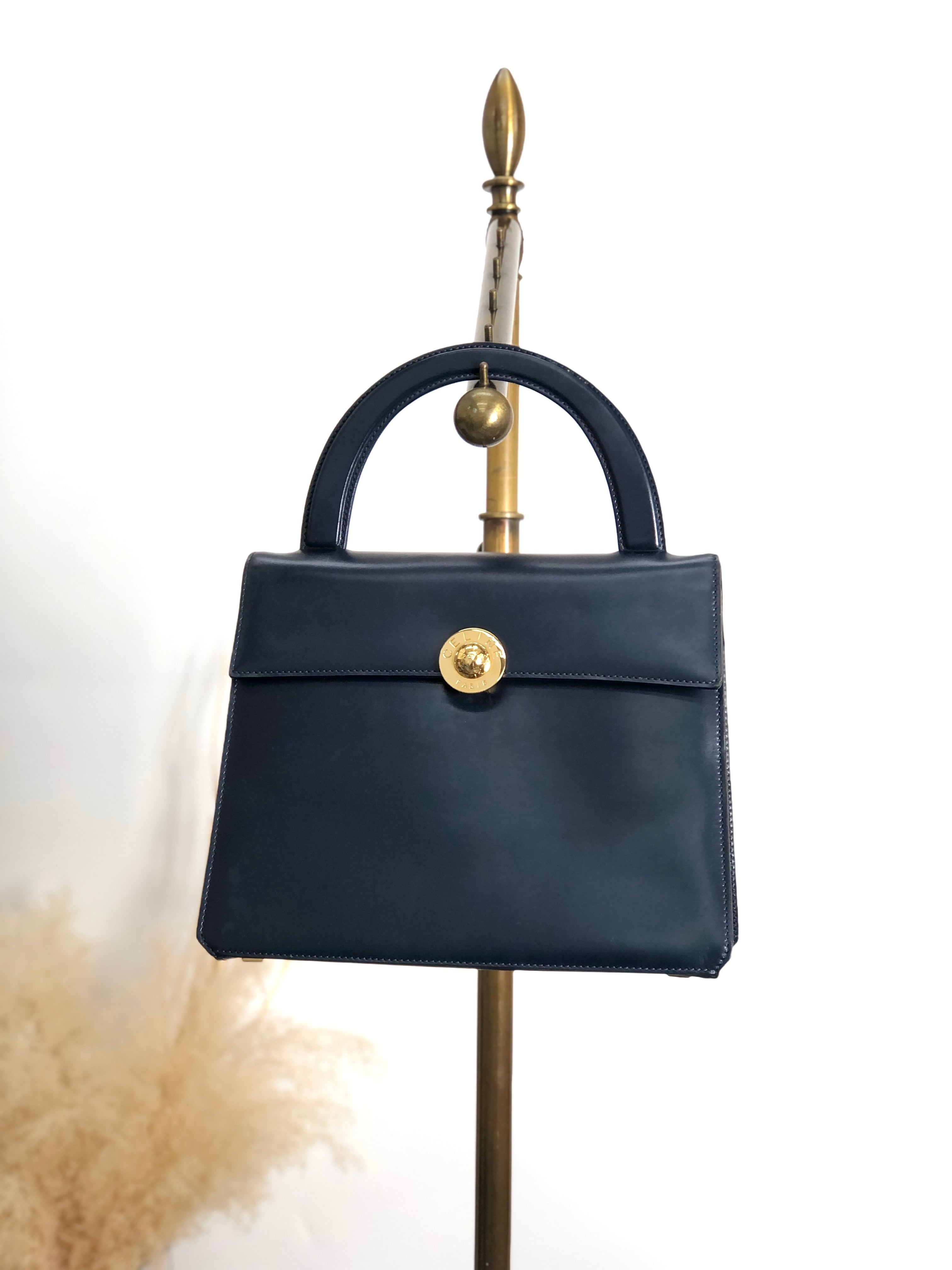 CELINE セリーヌ ハンドバッグ ネイビー スターボール レザー vintage