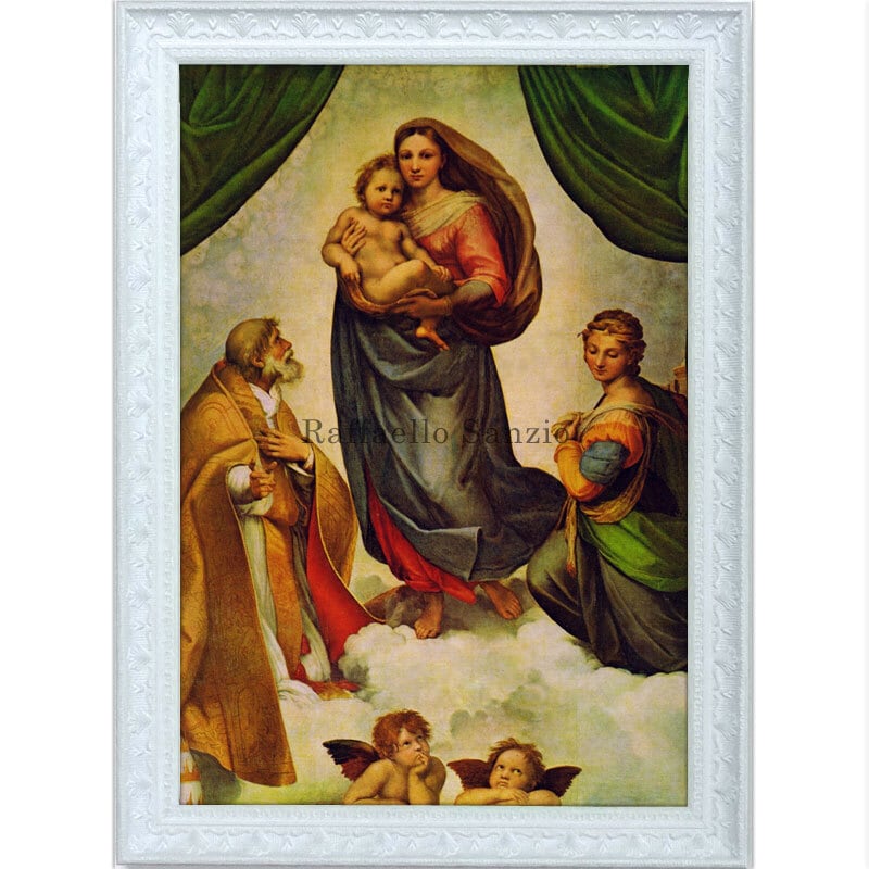 ラファエロ・サンティの「システィーナの聖母」の上を見つめる二人の