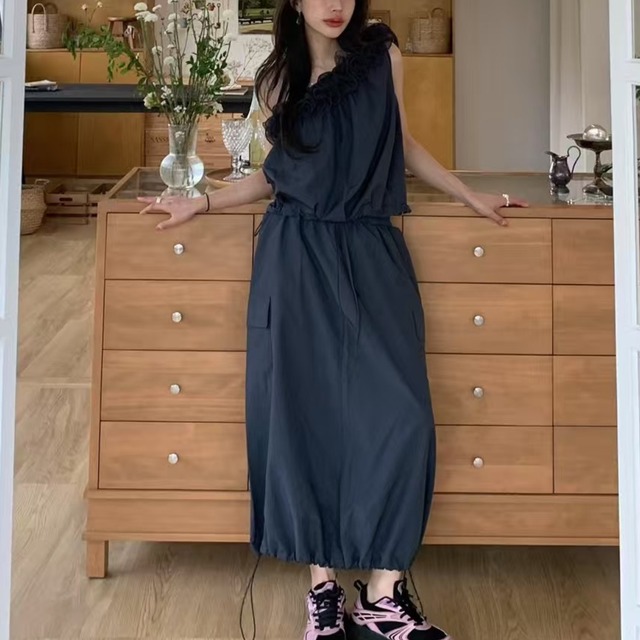 ワンショルダー トップス & ドローストリング スカート セット 2color/3412682