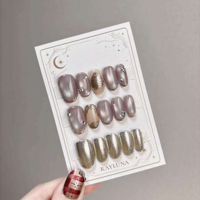 【#864】繰り返し使える【プレミアム】ネイルチップ15枚セット／ミディアム オーバル／XY424