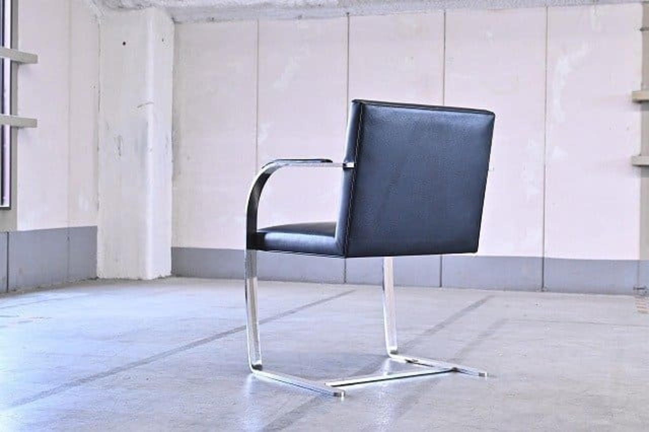 Knoll 42万「Brno chair/ブルーノチェア フラットバー 」本革 アームチェア ダイニングチェア ミース・ファン・デル・ローエ ノル ノール【中古家具/中古インテリア/USED家具ユーズド家具/リサイクル】