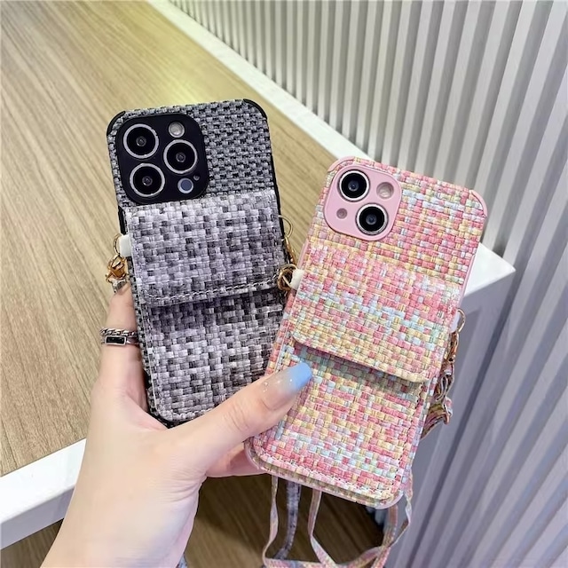 Pastel tweed pocket iPhone case　M409