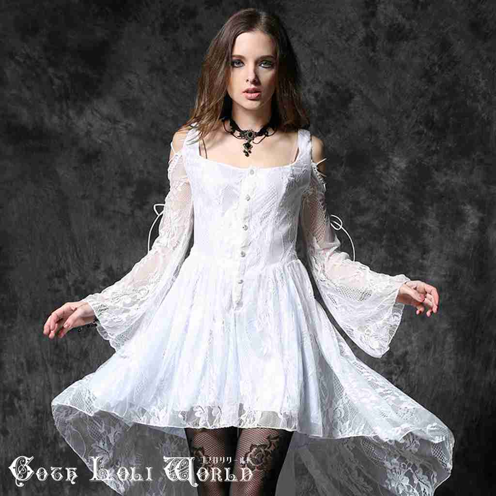 即納/送料無料】DW053WH ゴスロリ 肩開きテールカット