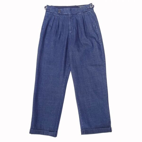 RICCARDO METHA (リカルドメッサ) 2TUCK BELTLESS TROUSERS デニム ウォッシュ