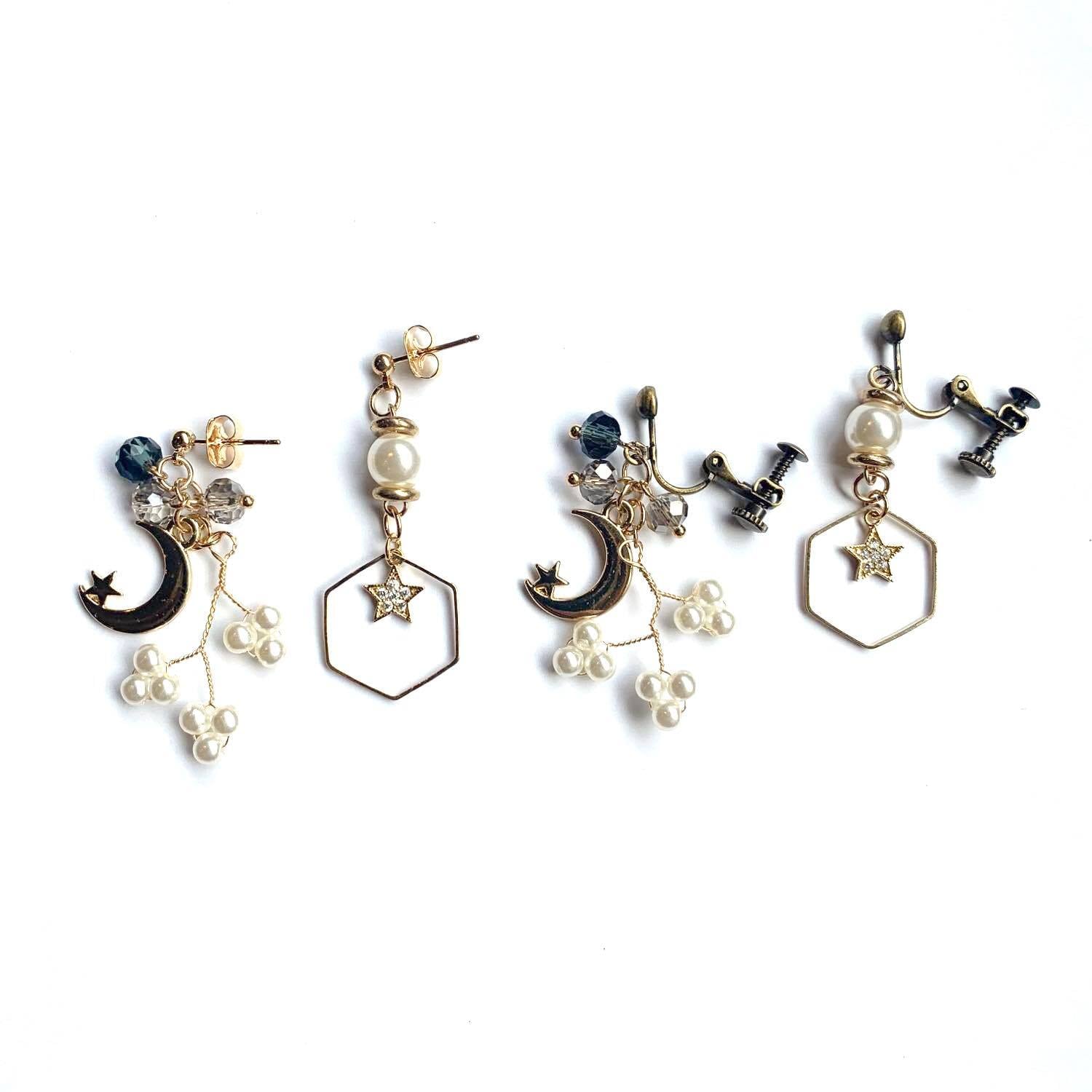 アシンメトリー月と星の〈ピアス/イヤリング〉 | Dua-アクセサリー
