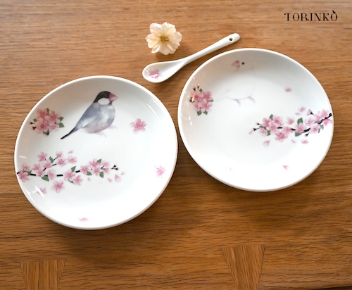 桜のお皿＆スプーンセット（80羽の中からお好きな鳥・インコを選べます）