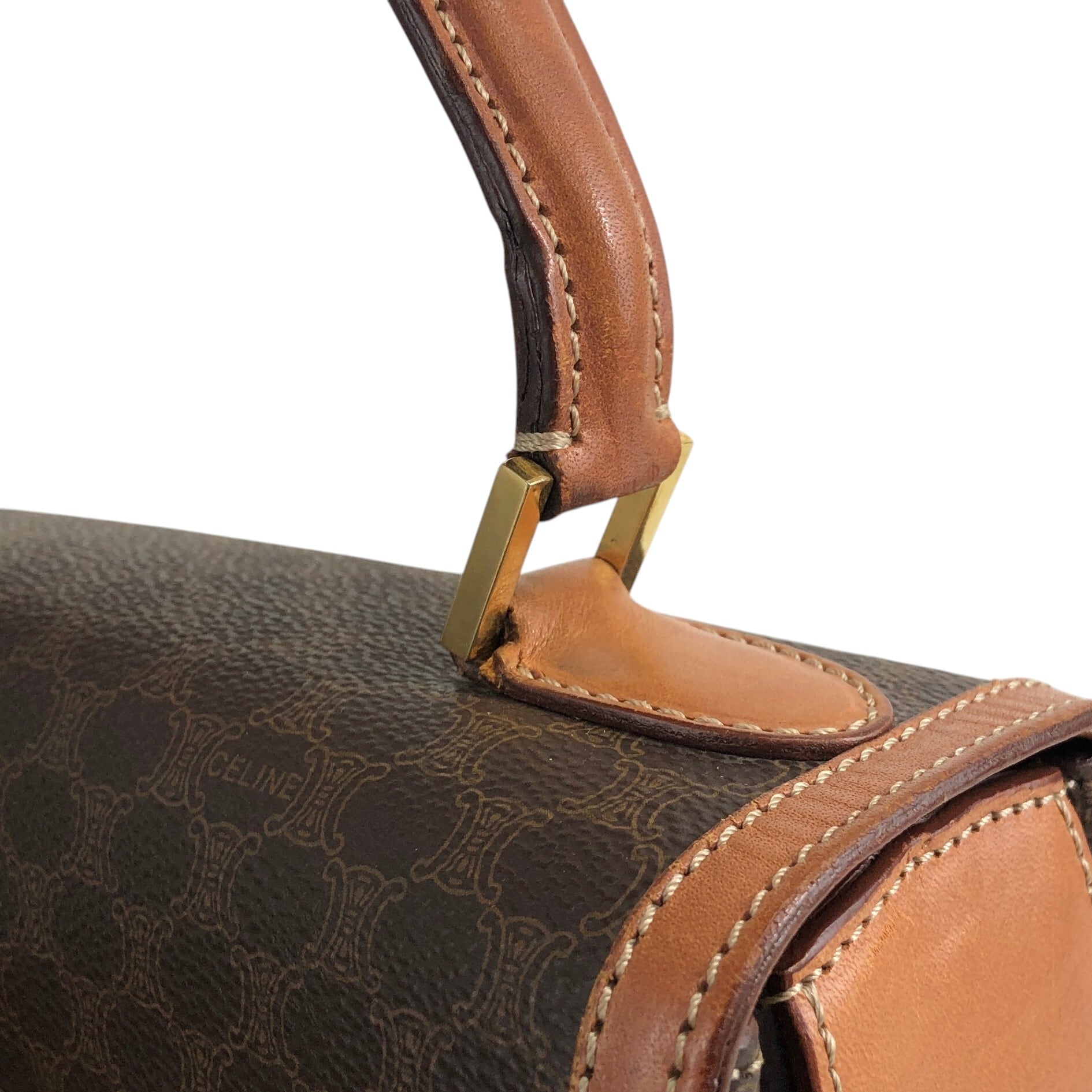 CELINE セリーヌ マカダム ショルダーバッグ ブラウン ロゴ ターン