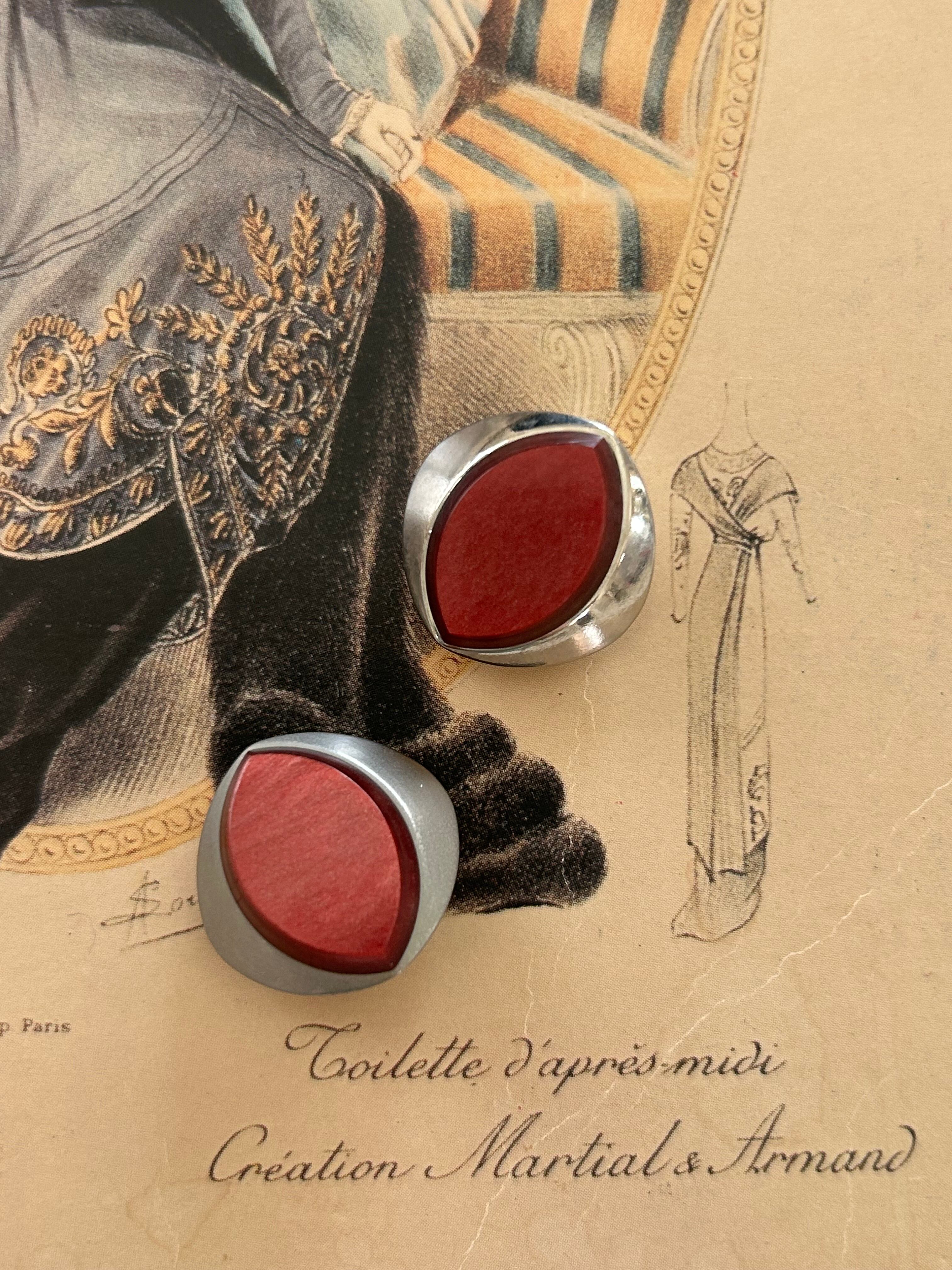 Japanese Vintage ボタン 20mm カボション ワインレッド×シルバー アクセサリーパーツ 装飾材 カルトナージュ