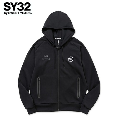 SY32 by SWEET YEARS エスワイサーティトゥ パーカー ジップアップ セットアップ メンズ DOUBLE KNIT EMBROIDERY LOGO ZIP HOODIE 14110 BLACK