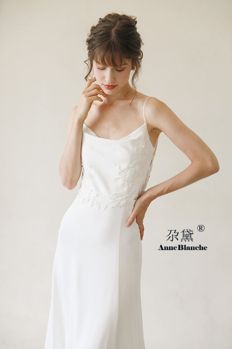 背中空きキャミソール刺繍サテンドレス | Miharu shop美晴ドレスショップ