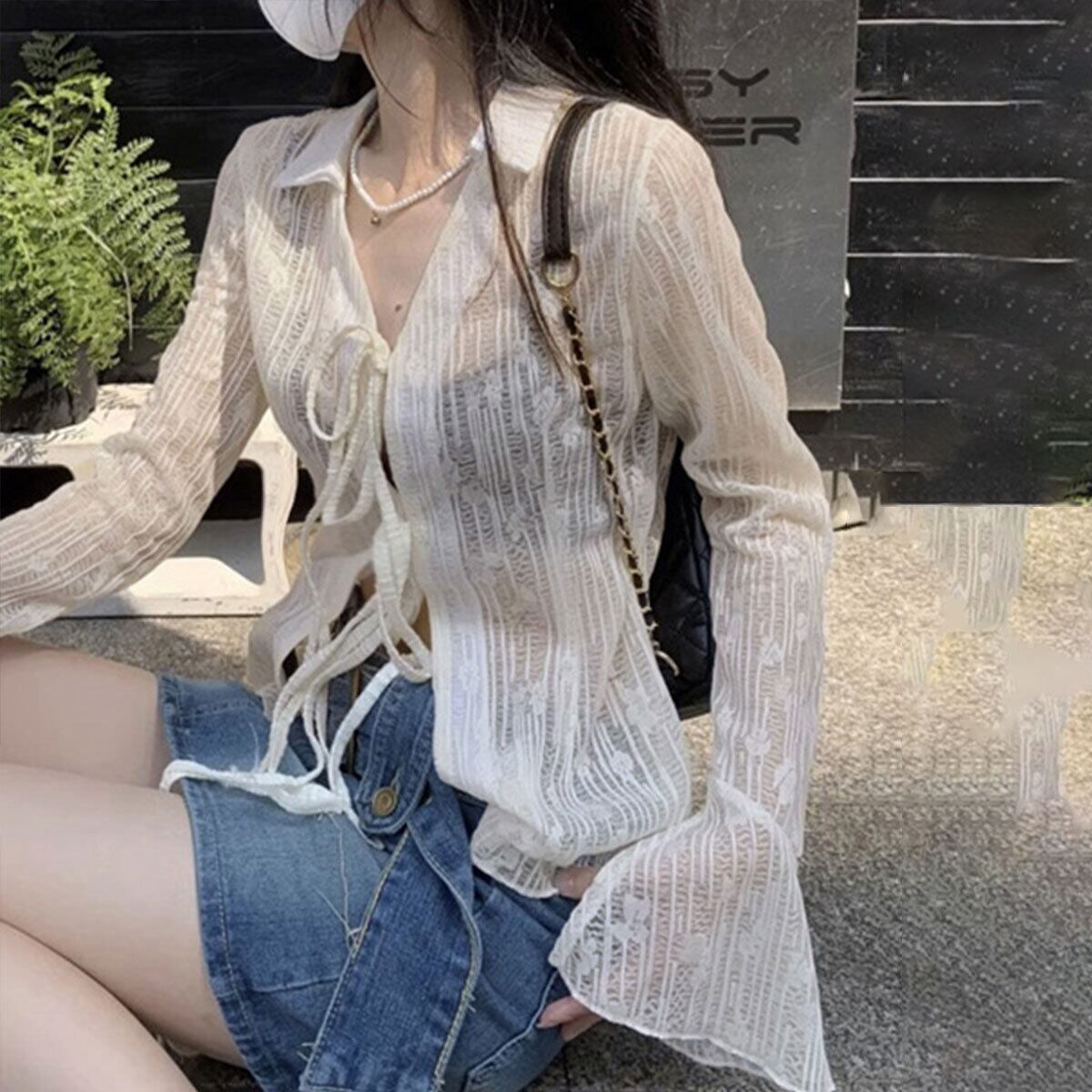 カーディガン 長袖 透け感 レディース 春夏 韓国 ボレロ シアーシャツ きれいめ 大人 かわいい おしゃれ カジュアル 羽織り トップス アウター へそ出し UV UV対策 日焼け防止 重ね着 サマーカーディガン 大人可愛い 大人女子