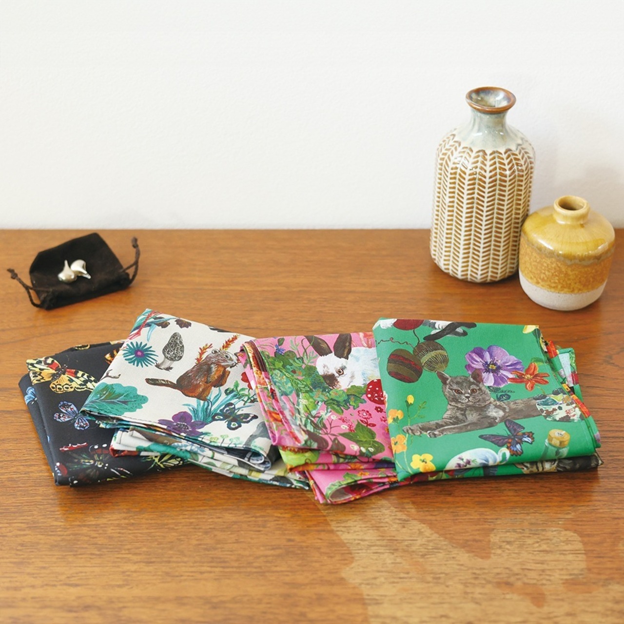 Nathalie Lete Handkerchief Cats　ナタリーレテ　ハンカチーフグリーン　キャッツ