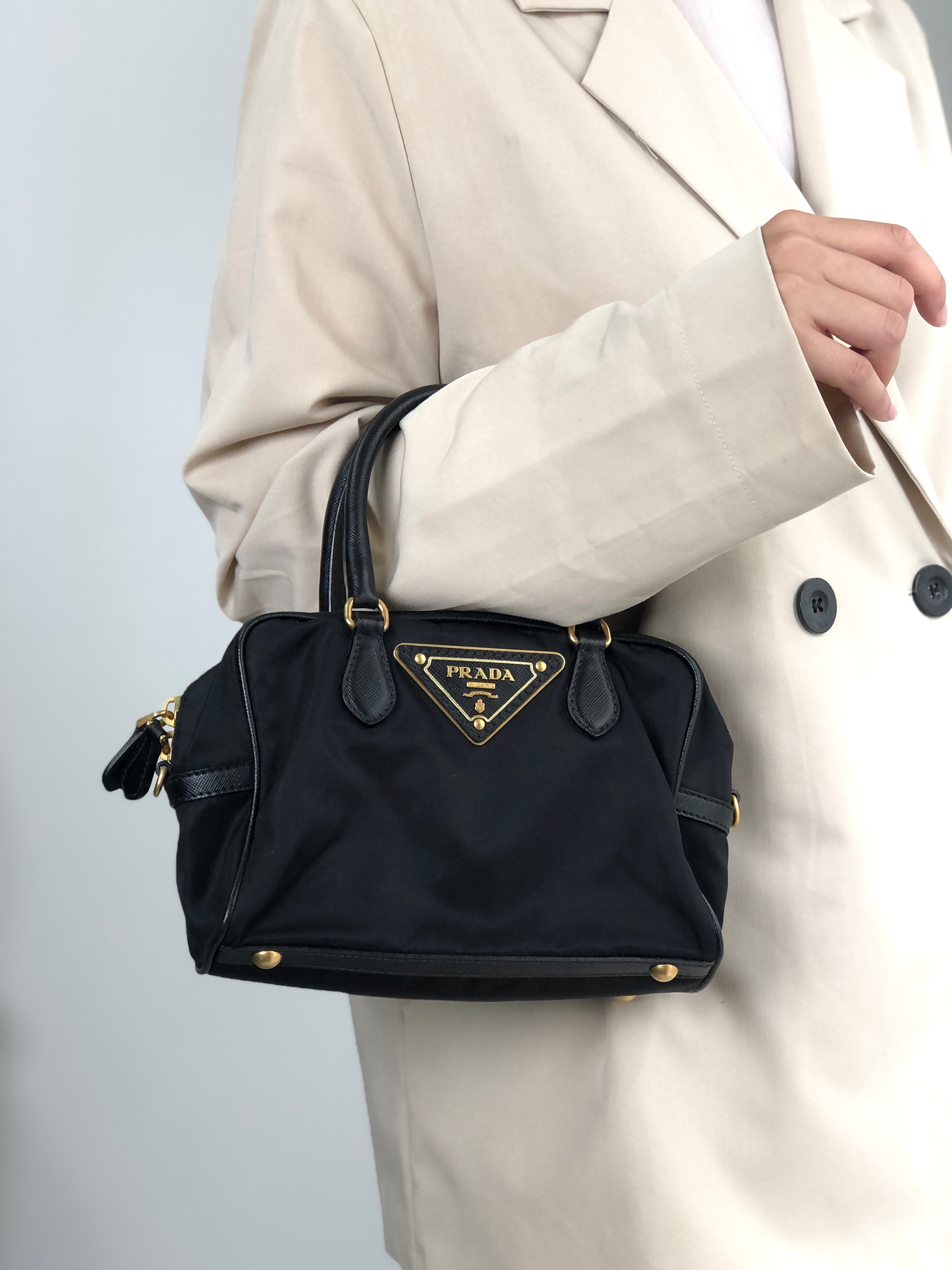PRADA プラダ ショルダーバッグ ブラック サフィアーノ 2WAY ミニボストン vintage ヴィンテージ オールド 8z5ju7