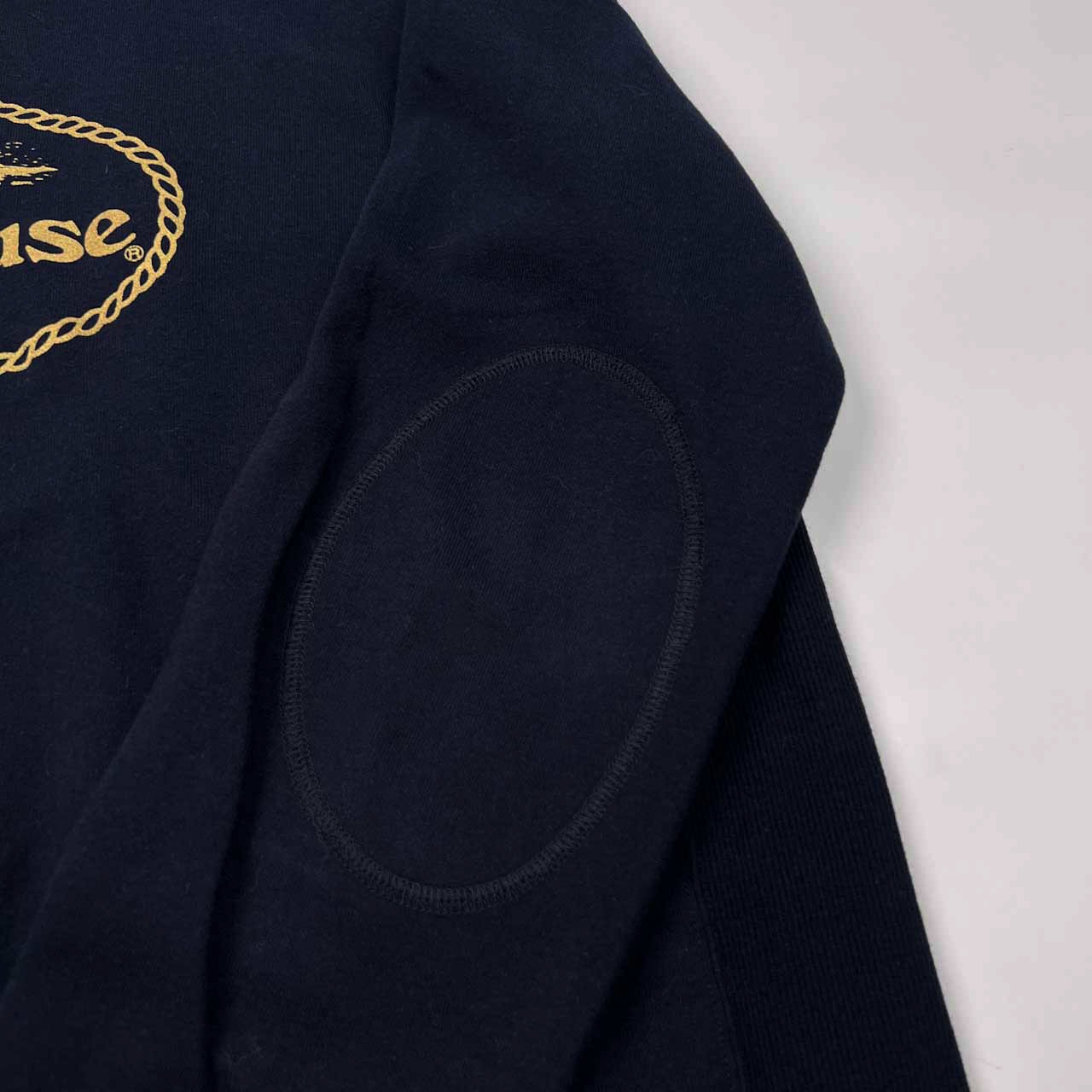 BOAT HOUSE ボートハウス ロゴプリント エルボーパッチ スウェット トレーナー シャツ サイズ 5 /ネイビー×ゴールド/Vガゼット