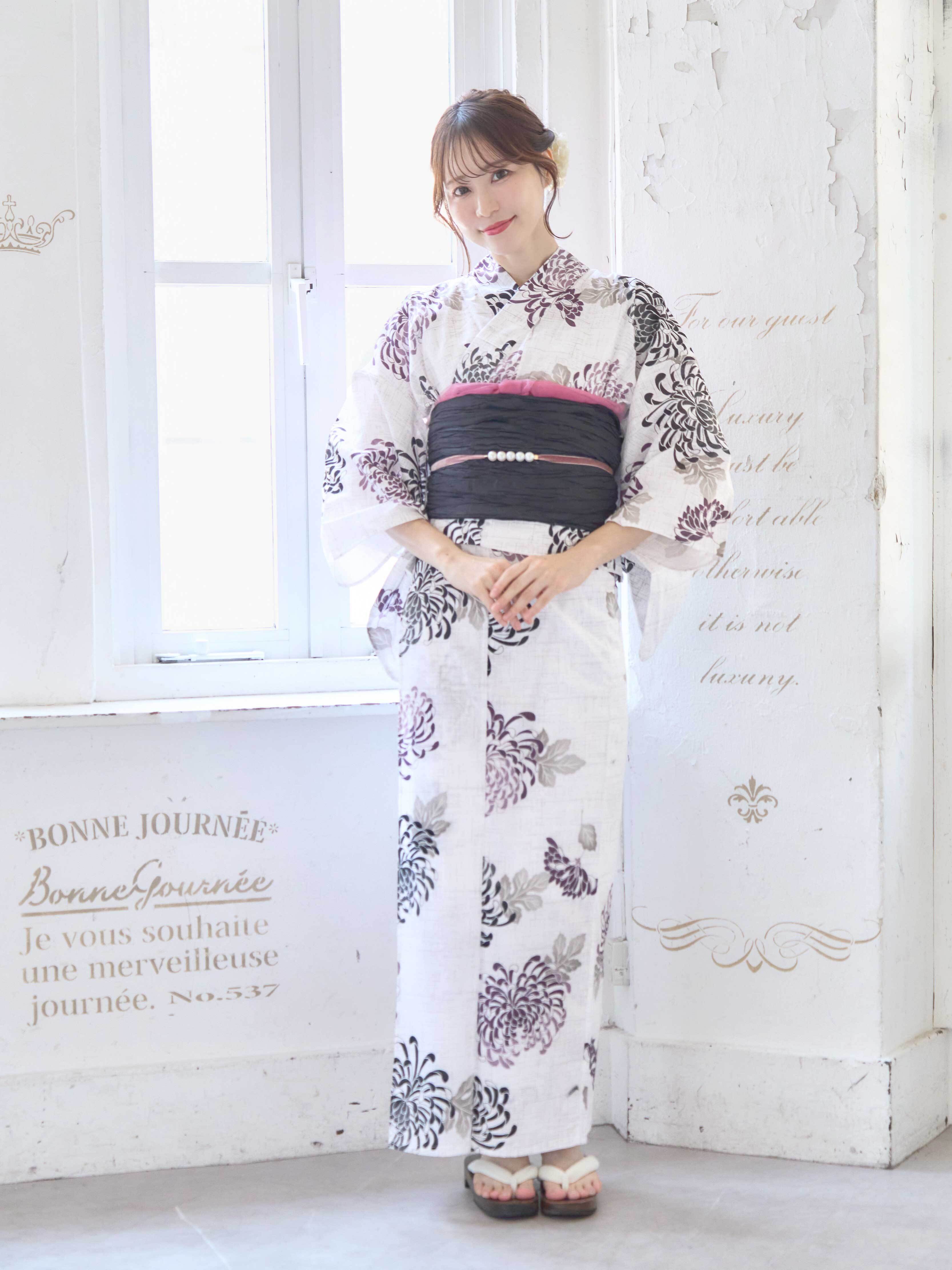 二部式浴衣 セパレート浴衣 3点set えんじ色の菊散らし Y5-18-2 二部式浴衣】セパレート浴衣3点set えんじ色の菊散らし【兵児帯