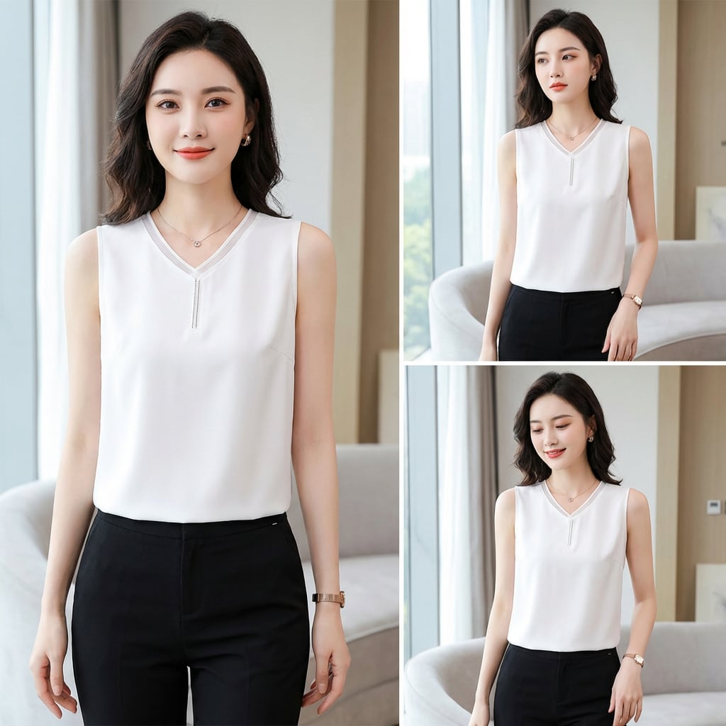 Vネックノースリーブブラウス(2color) A1041