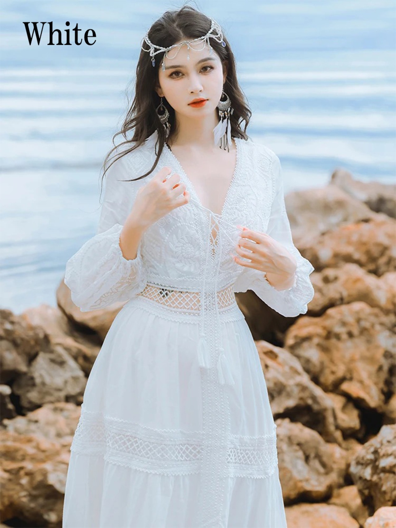 【0171】 V-neck Ethnic Long Sleeve Dress