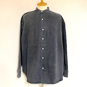 Chemical Wash Denim Band Collar L/S Shirts　Black