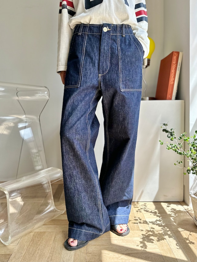 90-00's rigid wide denim pants