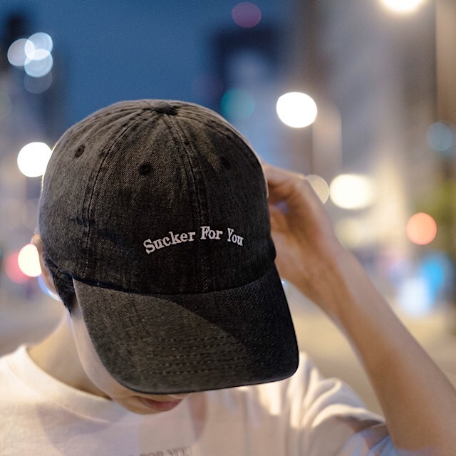 18s/s "SUCKER FOR YOU" black denim cap