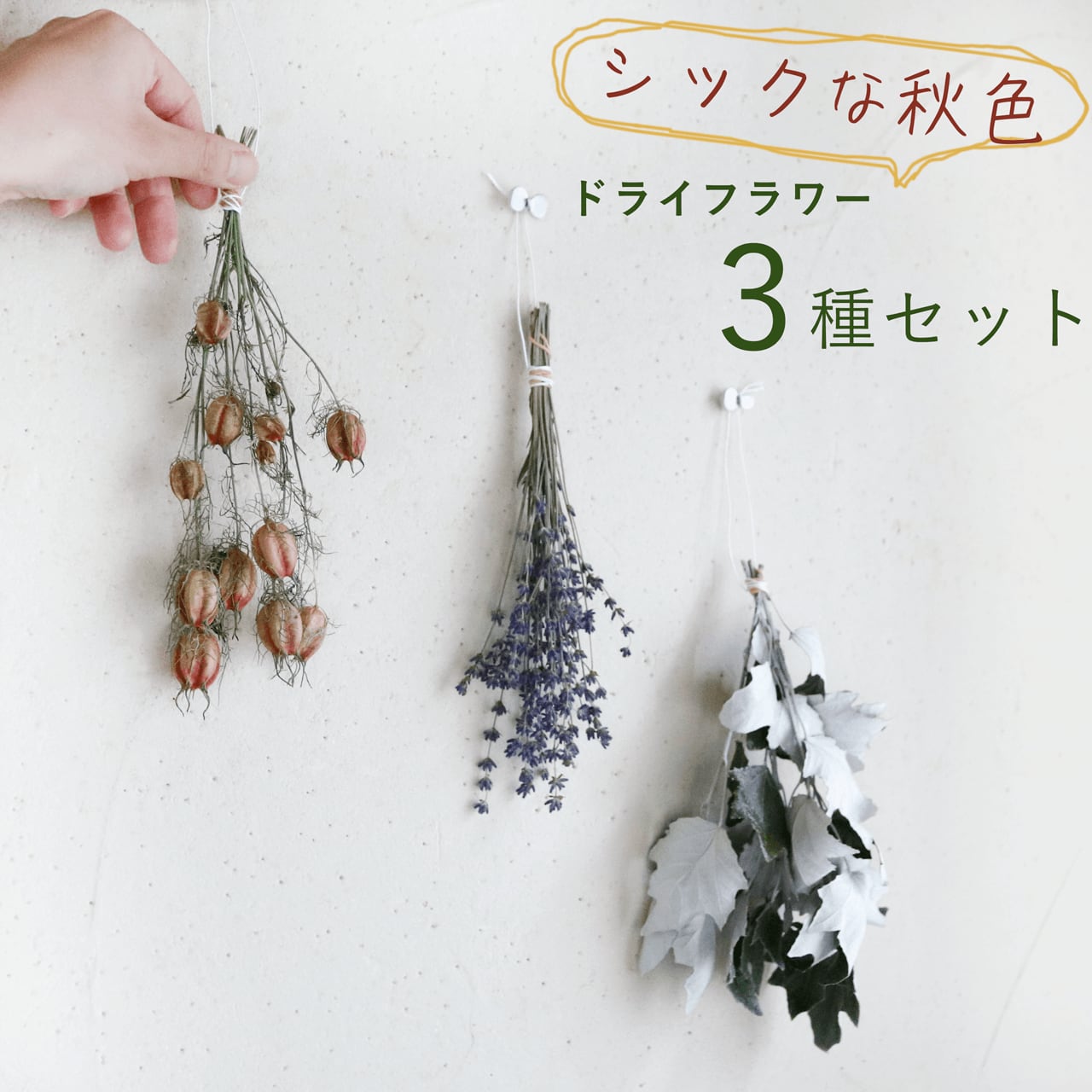 シックな秋色 ドライフラワー3種セット 富良野ラベンダー ニゲラ ホワイトポプラ * 茎付だから吊るして楽しめる♪ ナチュラルインテリアにおしゃれな枝もの ♪ 小さい お試しセット 初心者向け * 木の実 ハンドメイド キット 枝もの 木の枝 吊るす 北欧 ナチュラルカラー