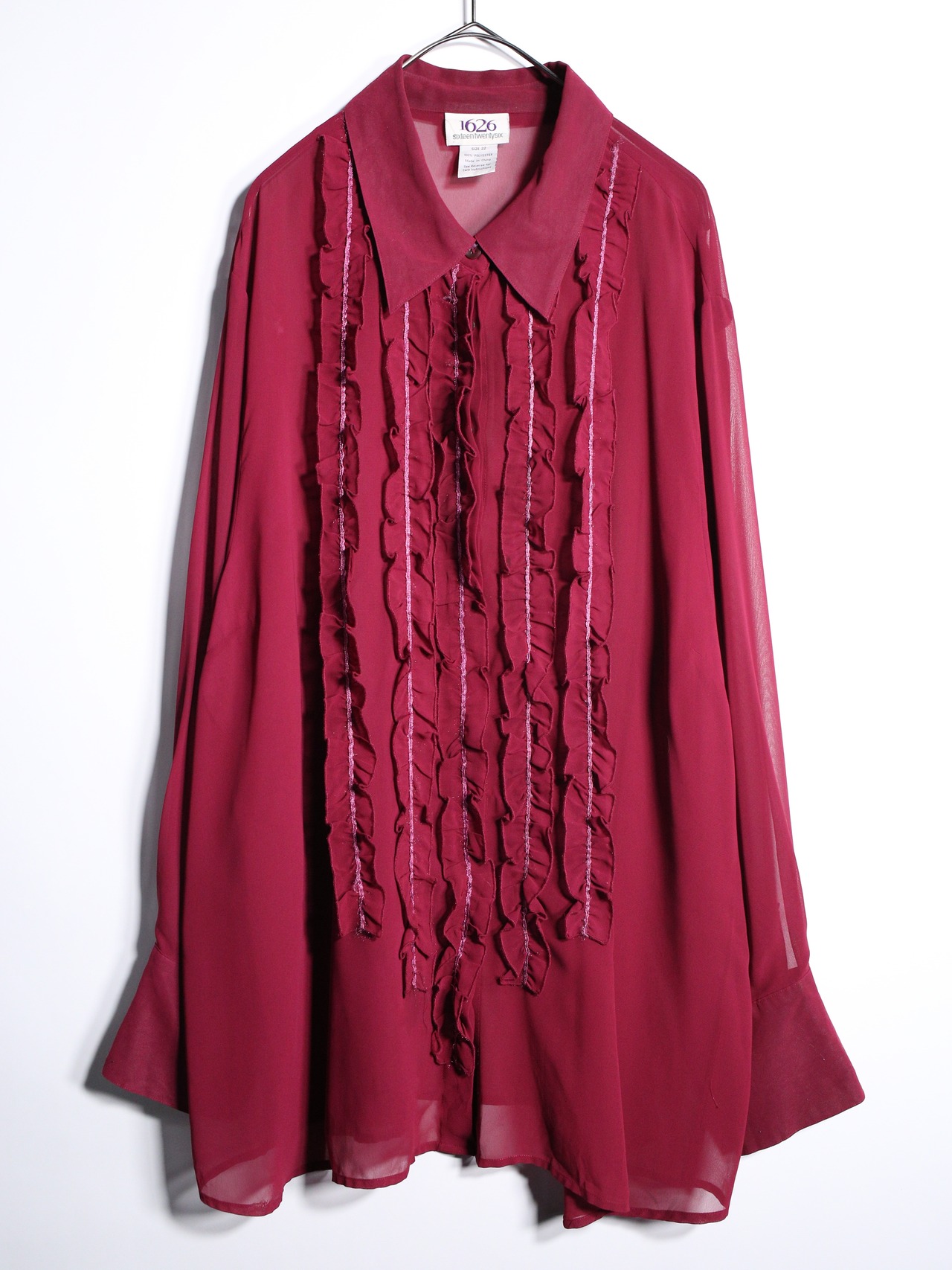 front frill design over silhouette sheer shirt - 7