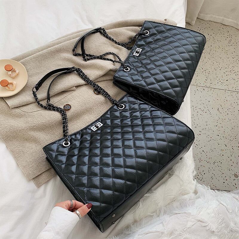 バッグレディース2020ニューウェーブ大容量トートバッグバージョンワイルドダイヤモンドチェーンテクスチャショルダーメッセンジャーバッグ Tiancai_Wing_Bag2843373