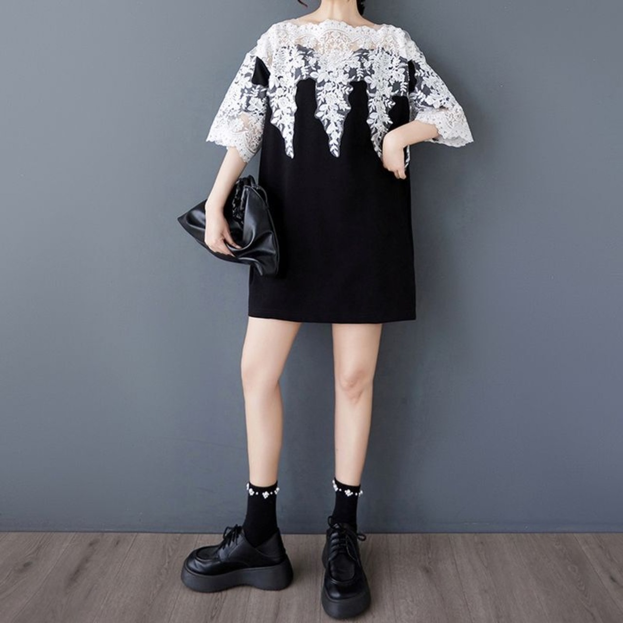 レース切替 ボートネック シャツ  30046