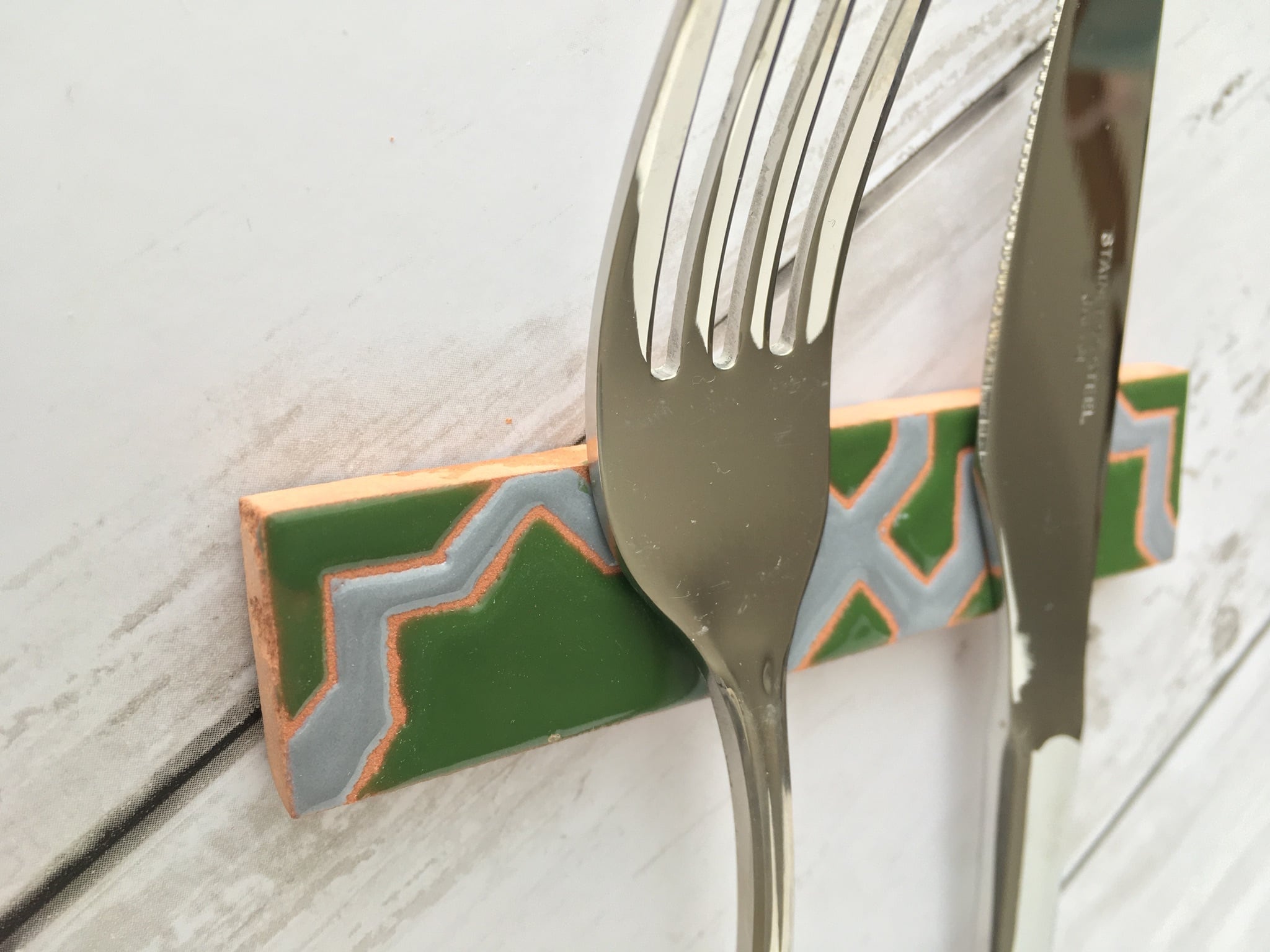 受注生産品】スペインタイルのカトラリーレスト5個セット 木製フレーム