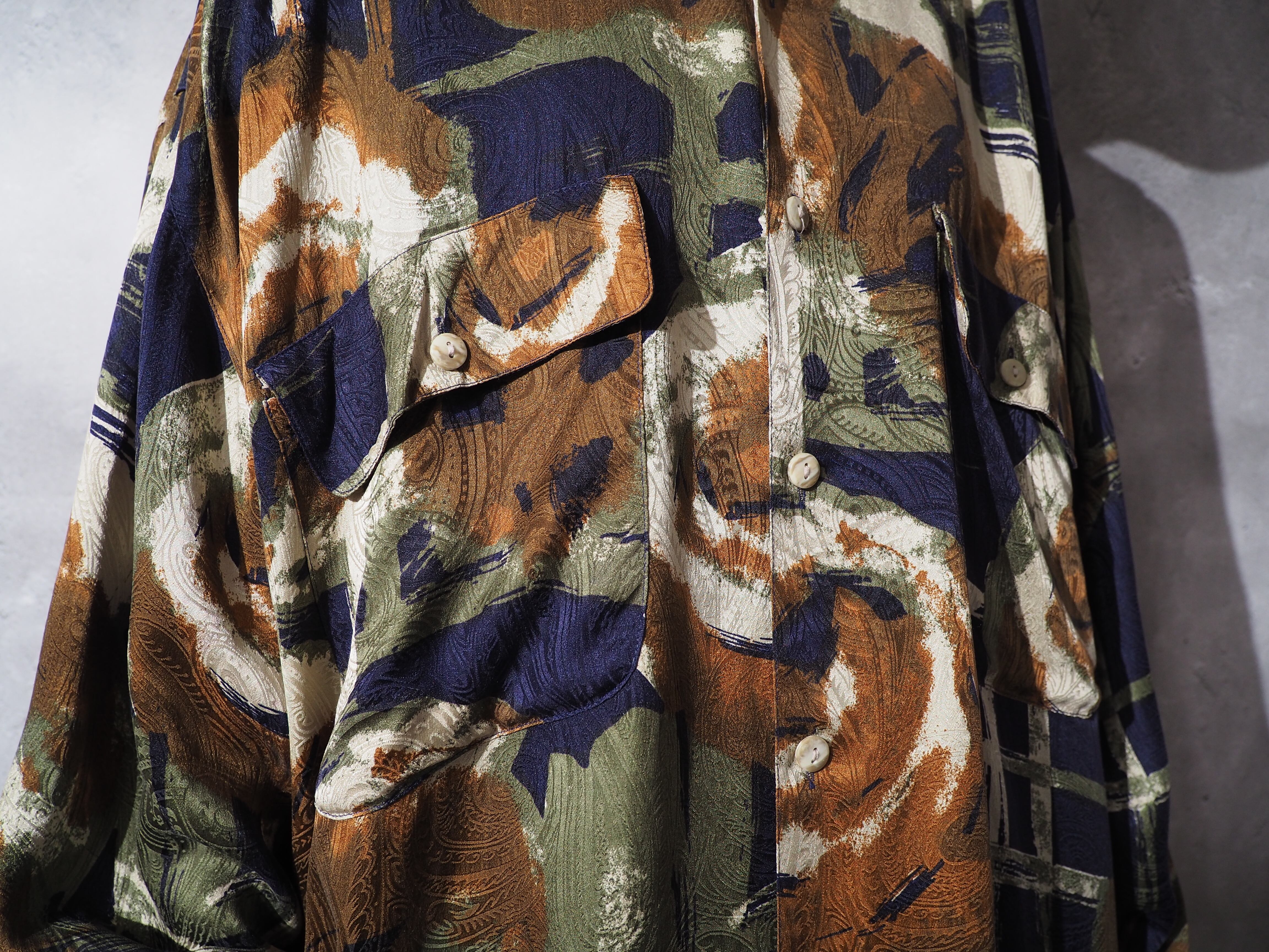 1990s GOOUCH retro art × openwork paisley full pattern silk shirt