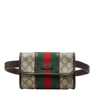 グッチ GGスプリーム シェリーライン ボディバッグ ウエストバッグ 152597 ブラウン ベージュ PVC レザー レディース GUCCI 【中古】