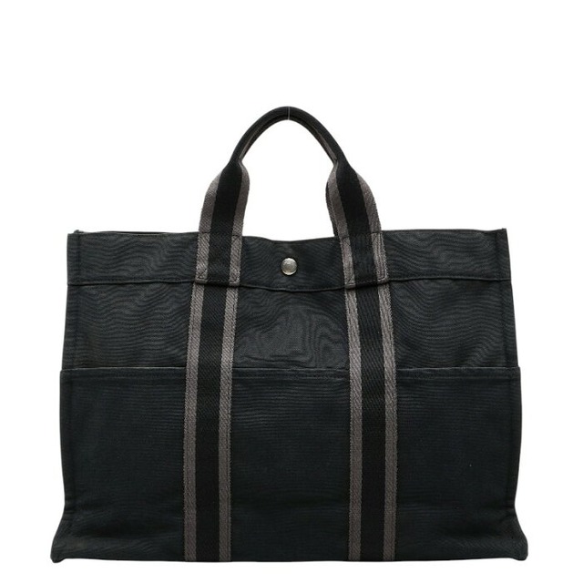 エルメス フールトゥMM トートバッグ ハンドバッグ ブラック グレー コットン レディース HERMES 【中古】