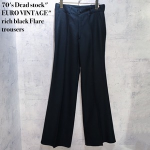 70's Dead stock"EURO VINTAGE"rich black Flare trousers