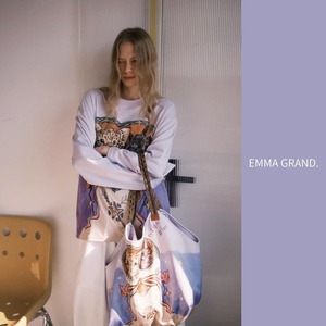 星飾りのハートフレームに結ばれた黒猫と豹の友情の肖像トートバッグ E00650